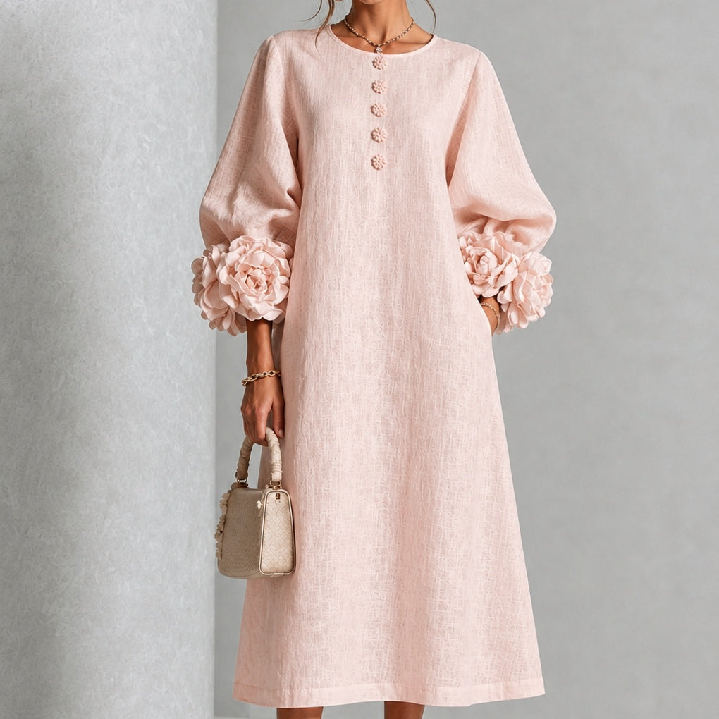 Theodosia Rosette-Cuff Button Midi Dress