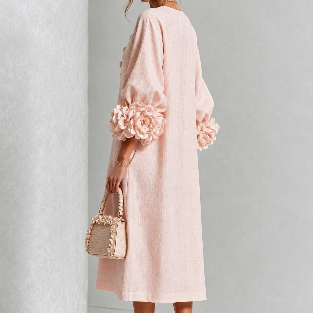 Theodosia Rosette-Cuff Button Midi Dress