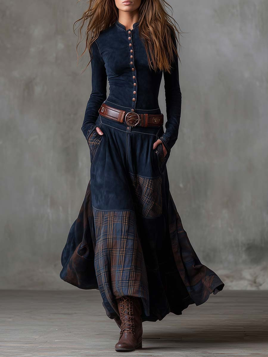 Maxi Suede Dress with Belt