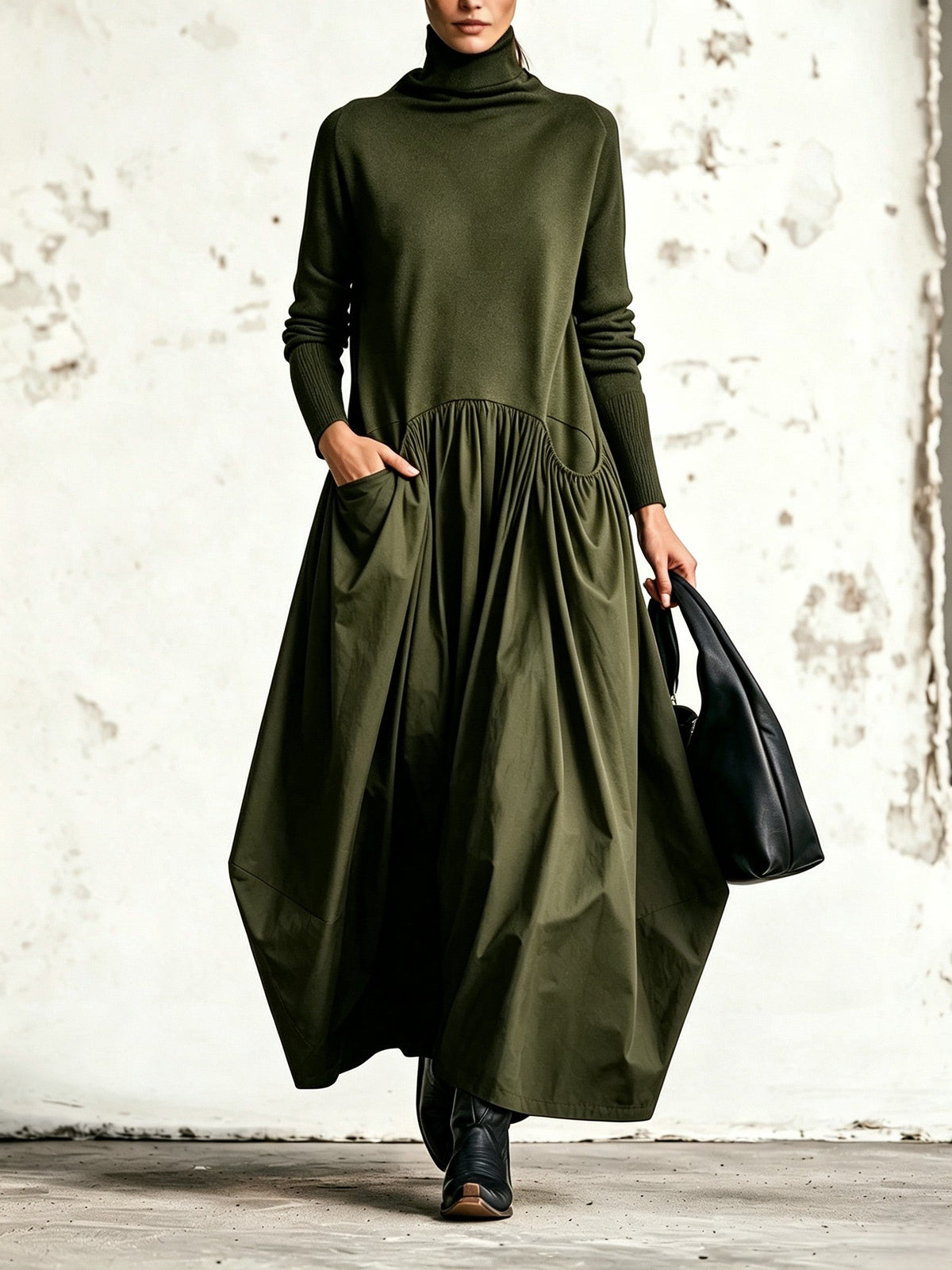 Maxi Oversized Dress with High Collar