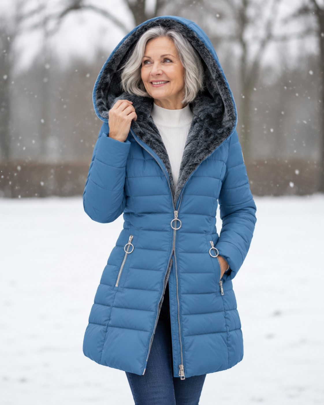 Warm Quilted Winter Coat with Hood
