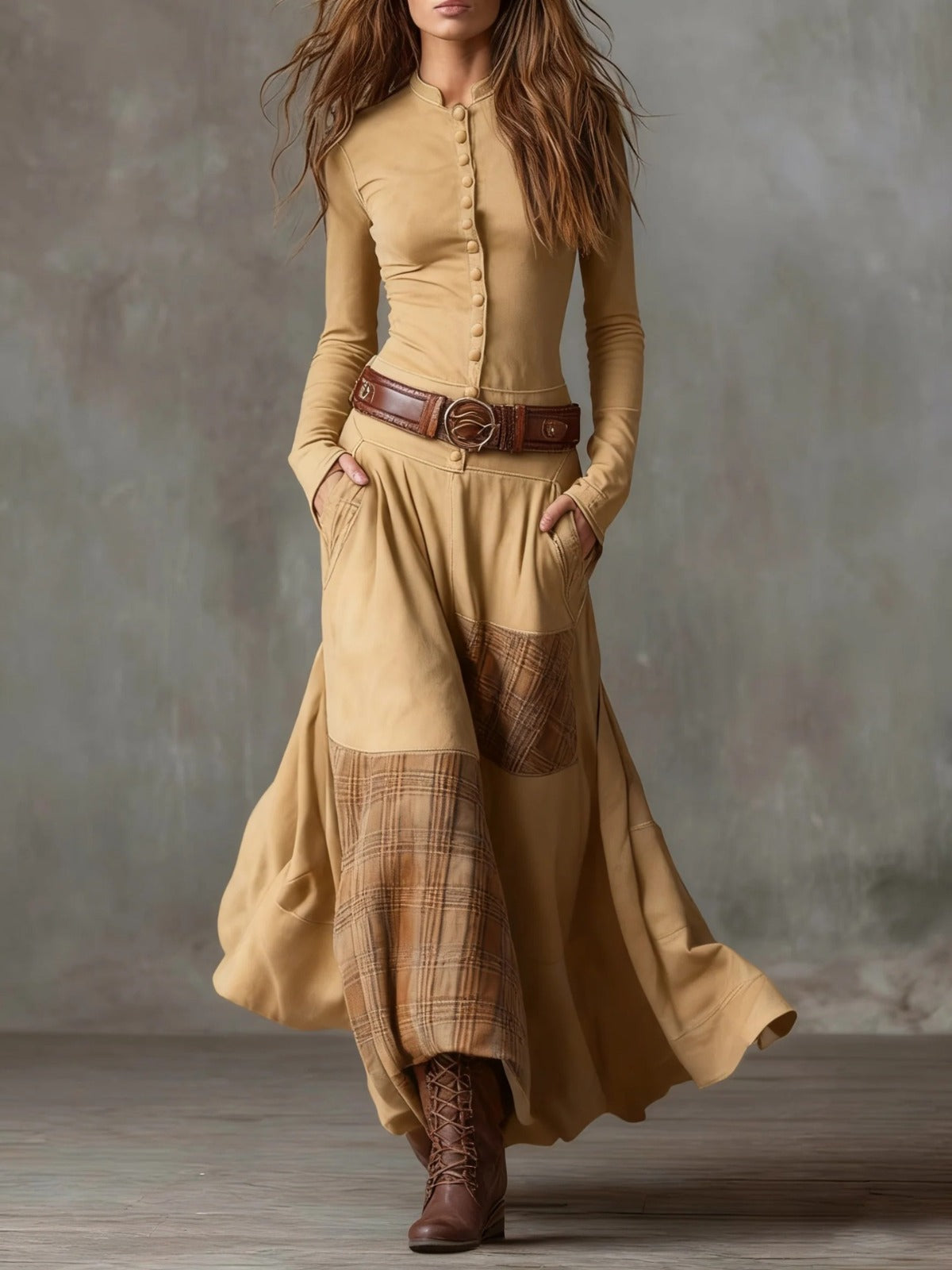 Maxi Suede Dress with Belt