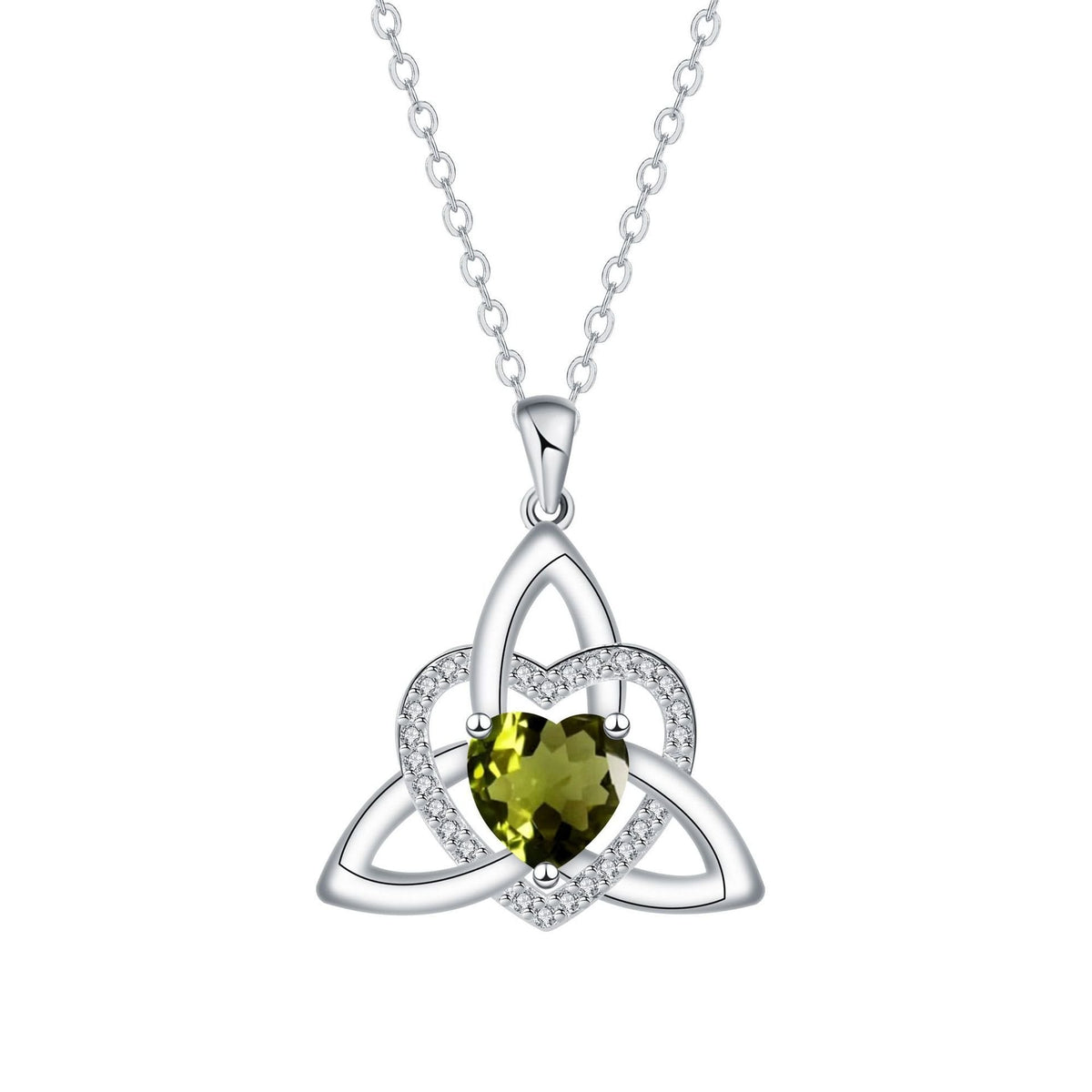 Birthstone Celtic Trinity Knot Heart Necklace Heart Shape Celtic Trinity Knot Birthstone Pendant