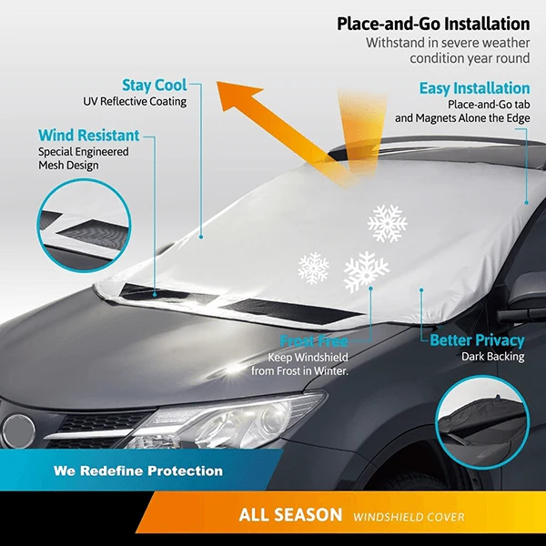 Windshield Anti-Snow & Anti-Frost Cover with Mirror Protection