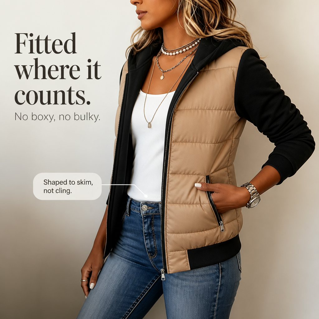 Mixed-Media Quilted Puffer Knit-Sleeve Jacket