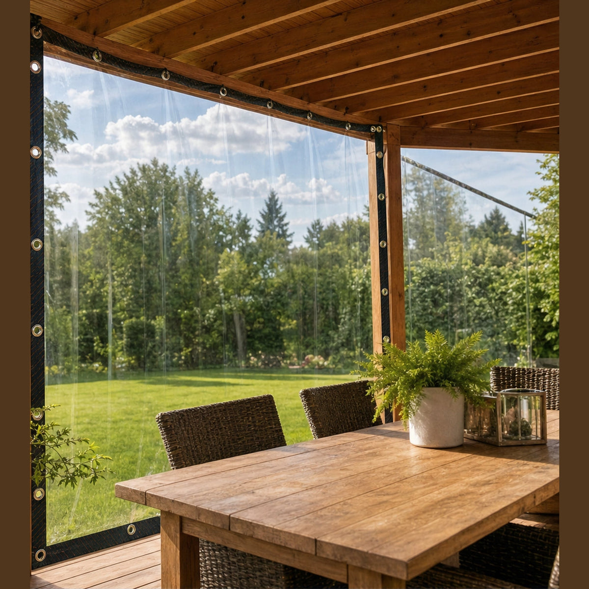 Clear weatherproof PVC tarpaulin with aluminum eyelets