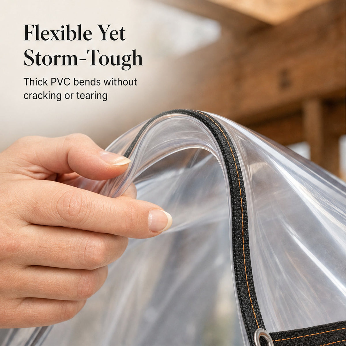 Clear weatherproof PVC tarpaulin with aluminum eyelets