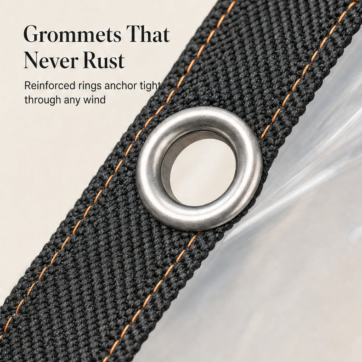 Clear weatherproof PVC tarpaulin with aluminum eyelets