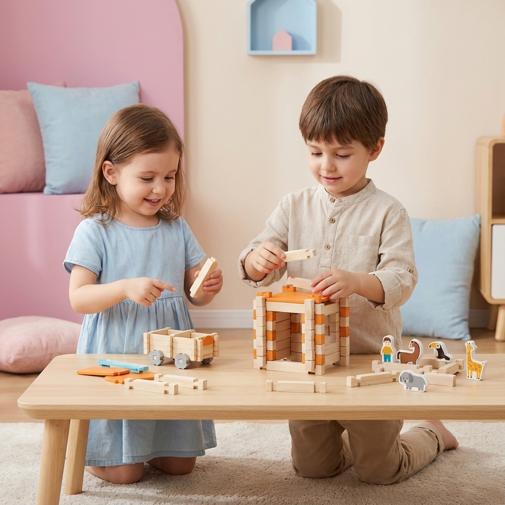 Montessori Wooden Building Block Set – Natural Stacking and Construction Toy