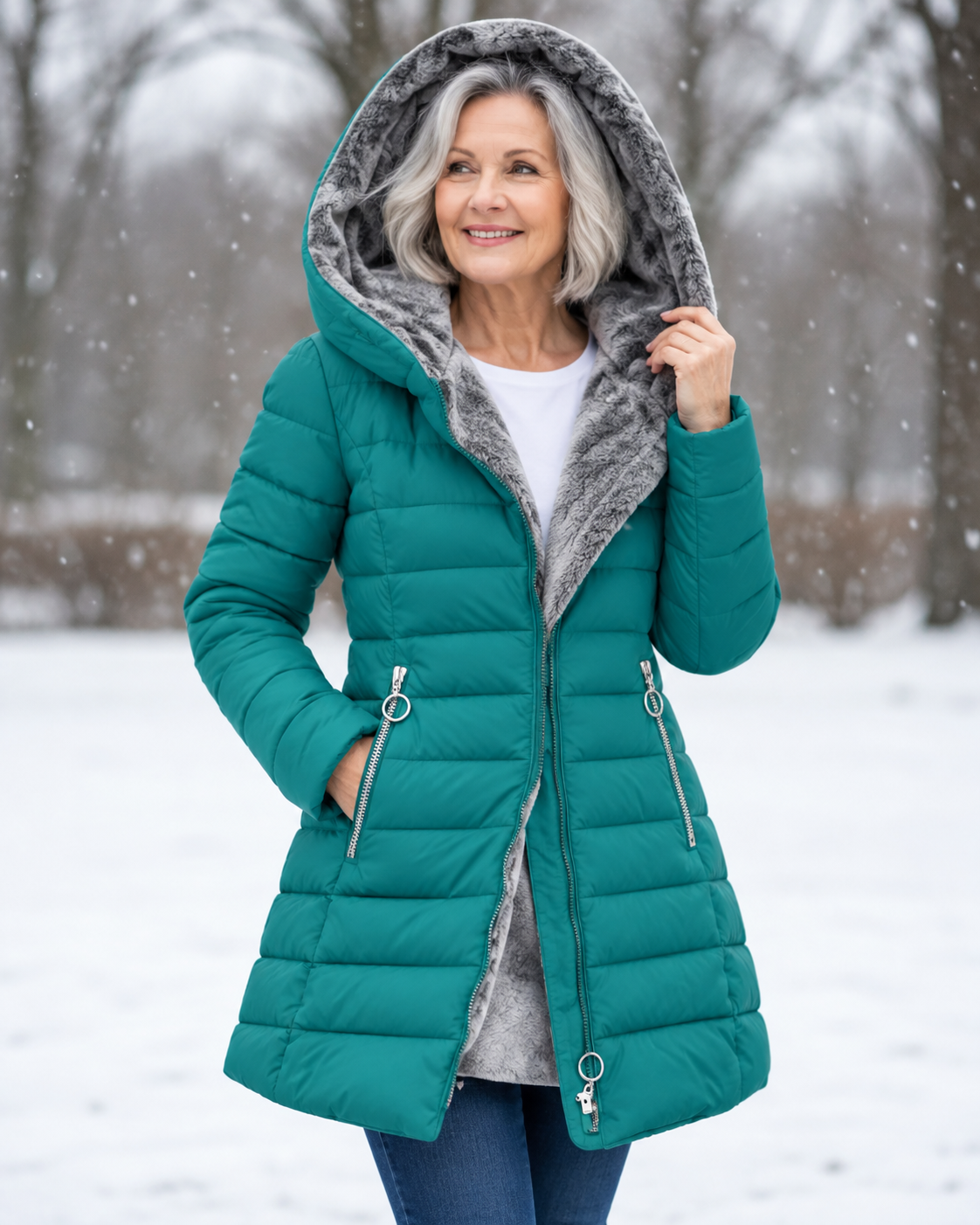 Warm Quilted Winter Coat with Hood