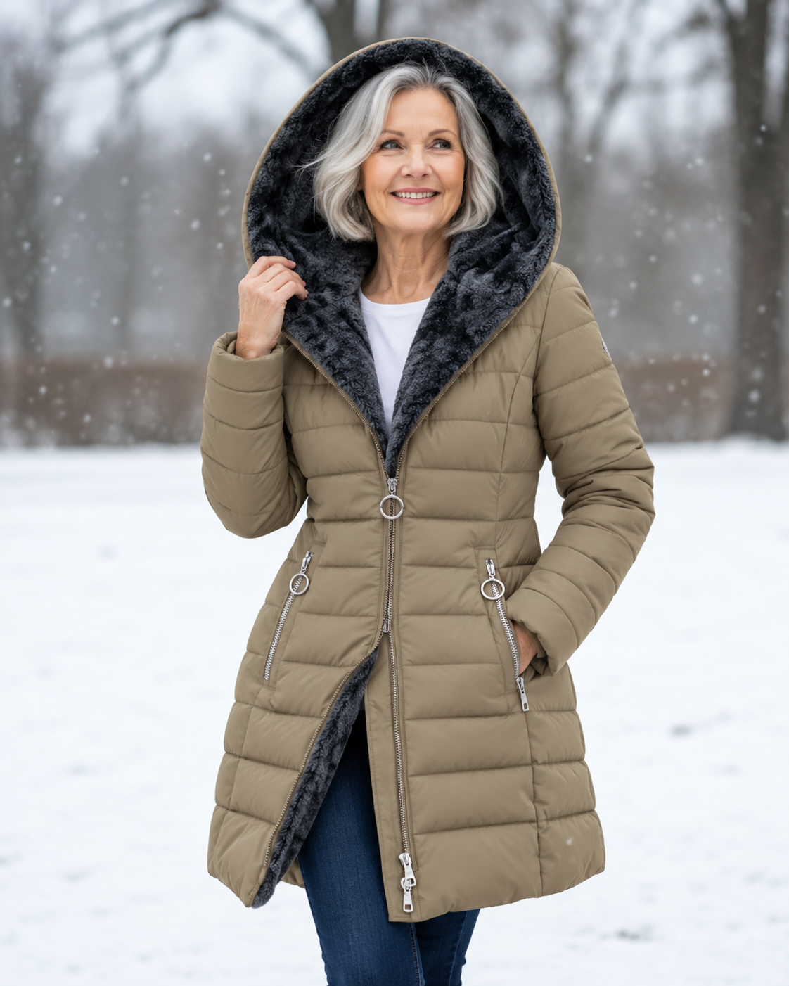 Warm Quilted Winter Coat with Hood