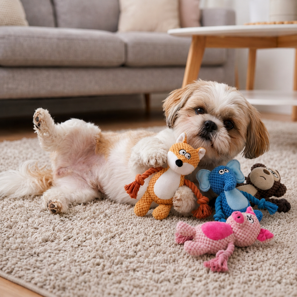 Plush Dog Toy with Cotton Rope - Squeaker & Dental Care