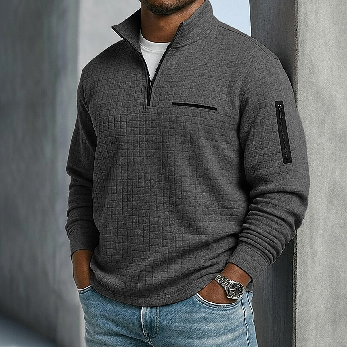 Classic Quarter Zip Textured Waffle Polo