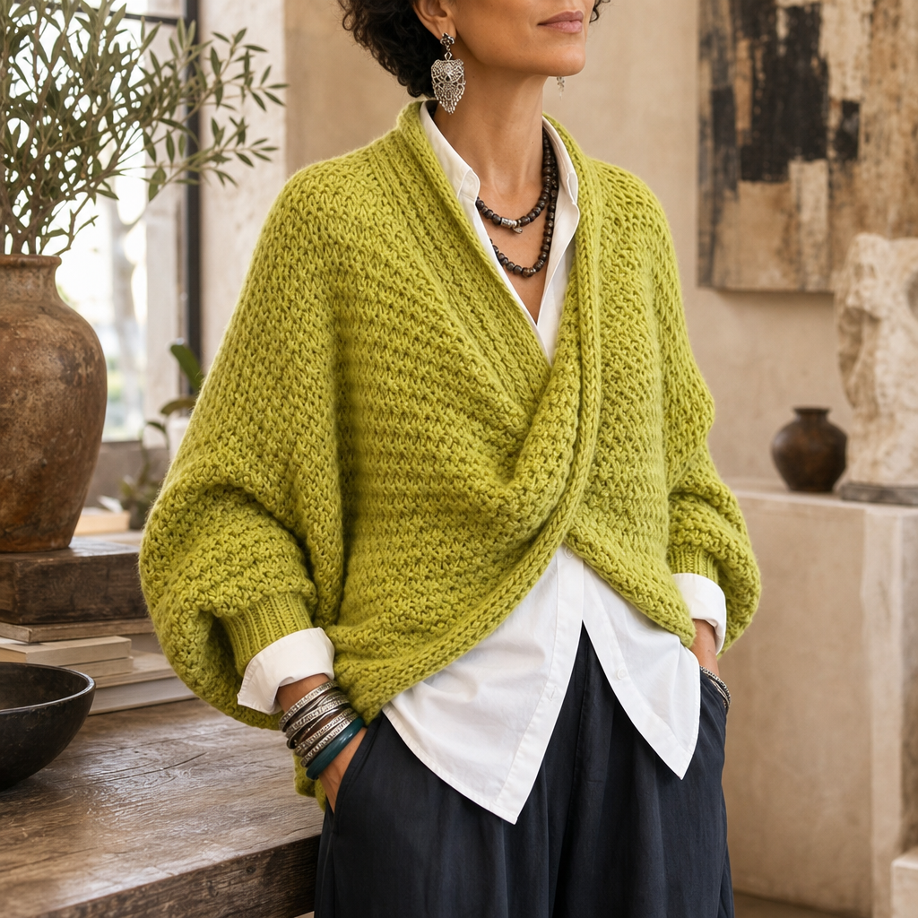 Chunky Knit Crossover V-Neck Sweater