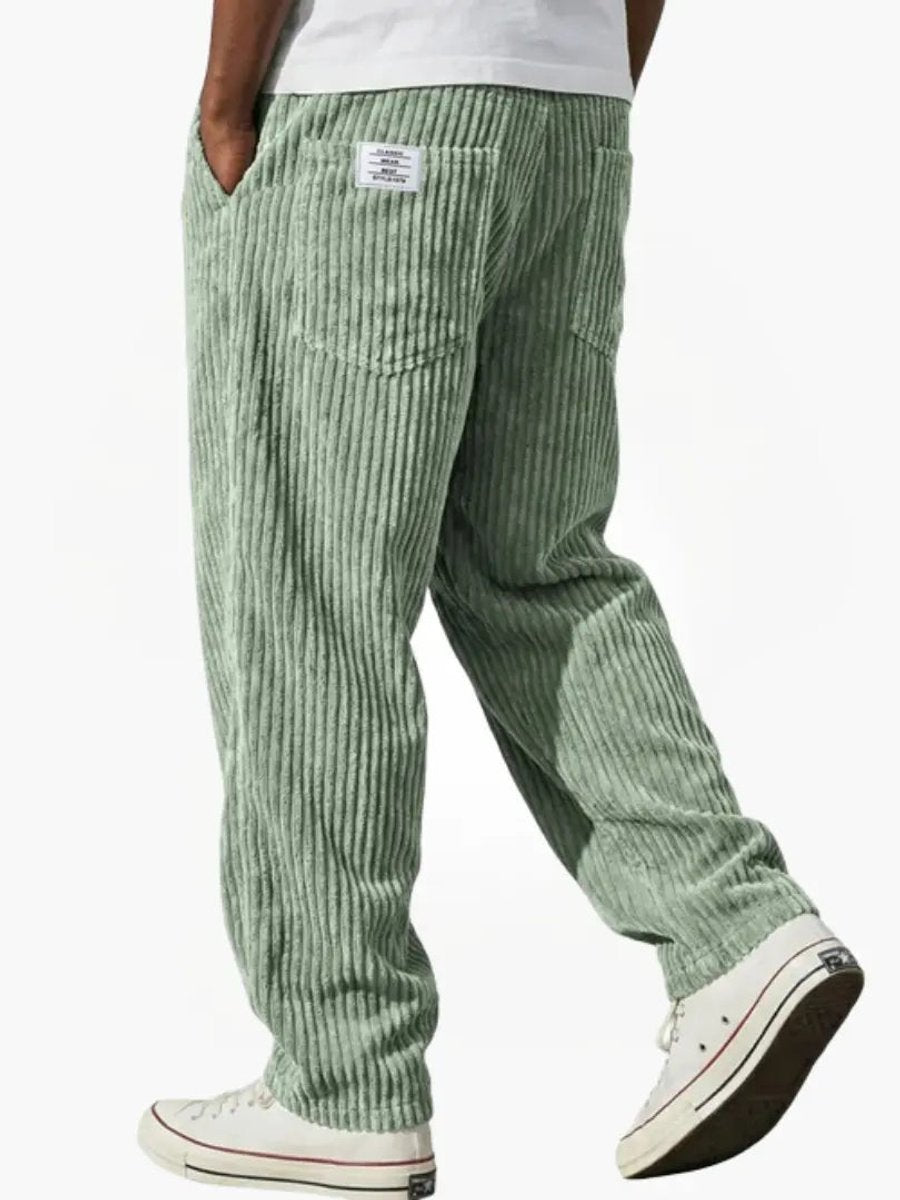 Men's Loose Corduroy Pants with Elastic Waist Straight Fit