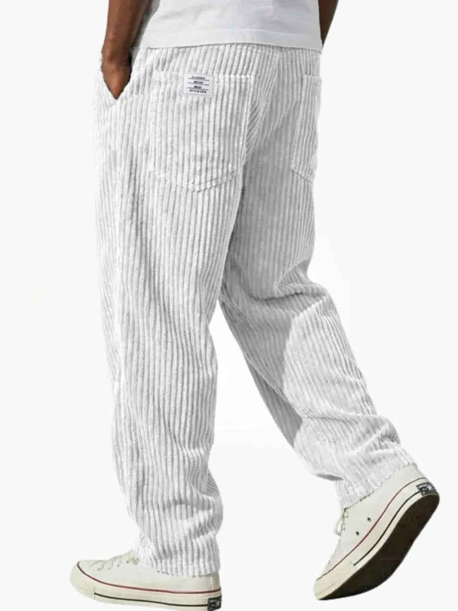 Men's Loose Corduroy Pants with Elastic Waist Straight Fit