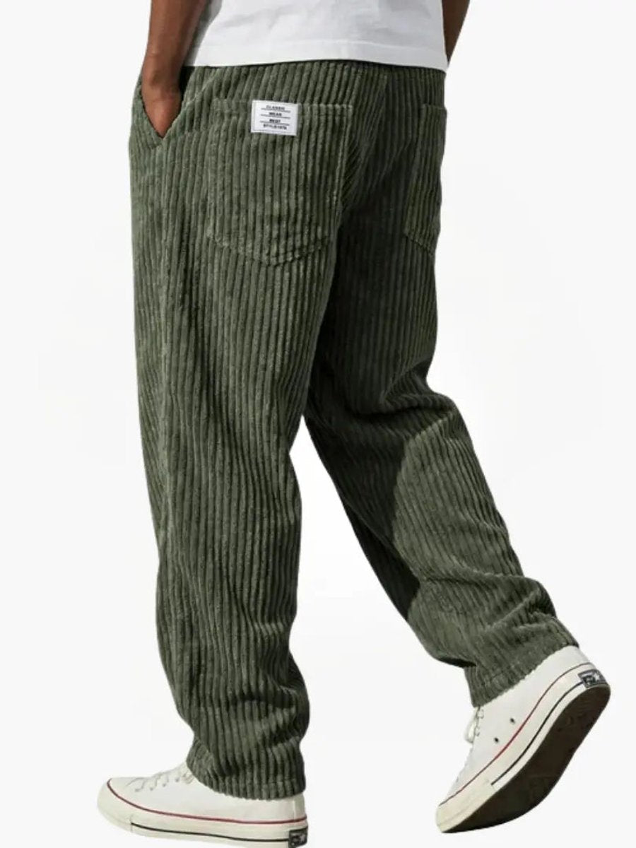 Men's Loose Corduroy Pants with Elastic Waist Straight Fit