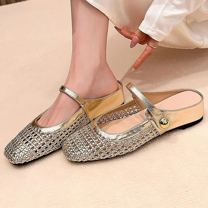Woven Fabric Clogs with Square Toe