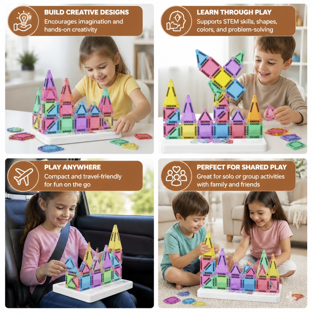 Compact Magnetic Tiles – 40-Piece Montessori Travel Set