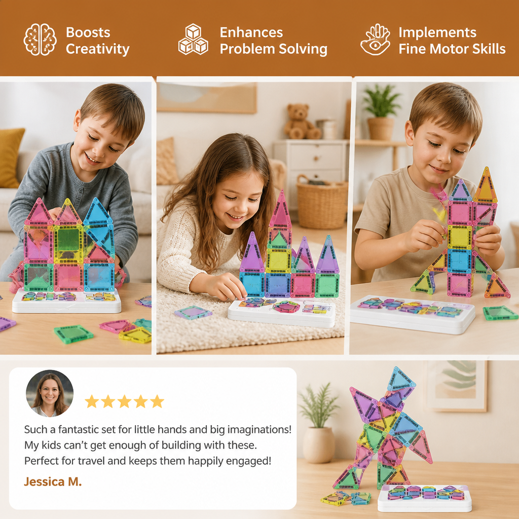 Compact Magnetic Tiles – 40-Piece Montessori Travel Set