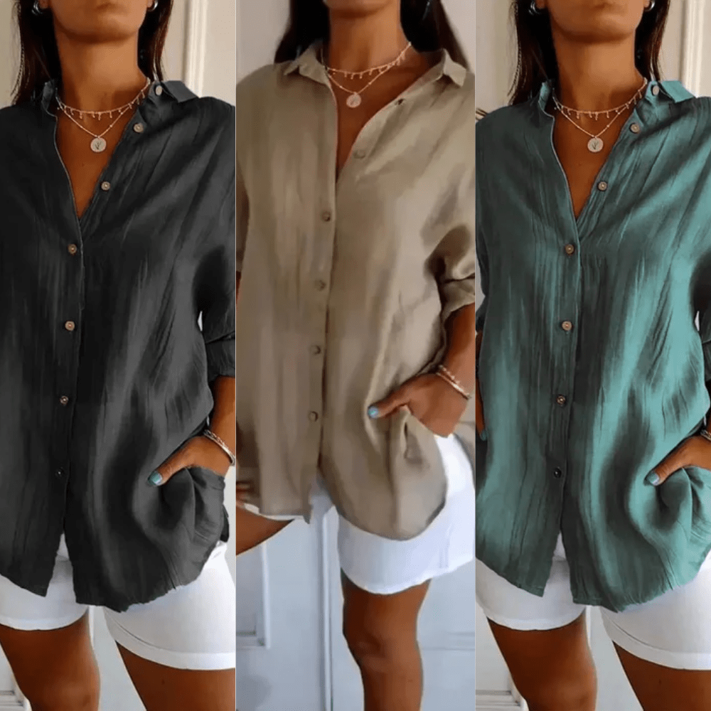 Kit 3 Ibiza Shirts in Cotton Linen – Semi-Pleated Design