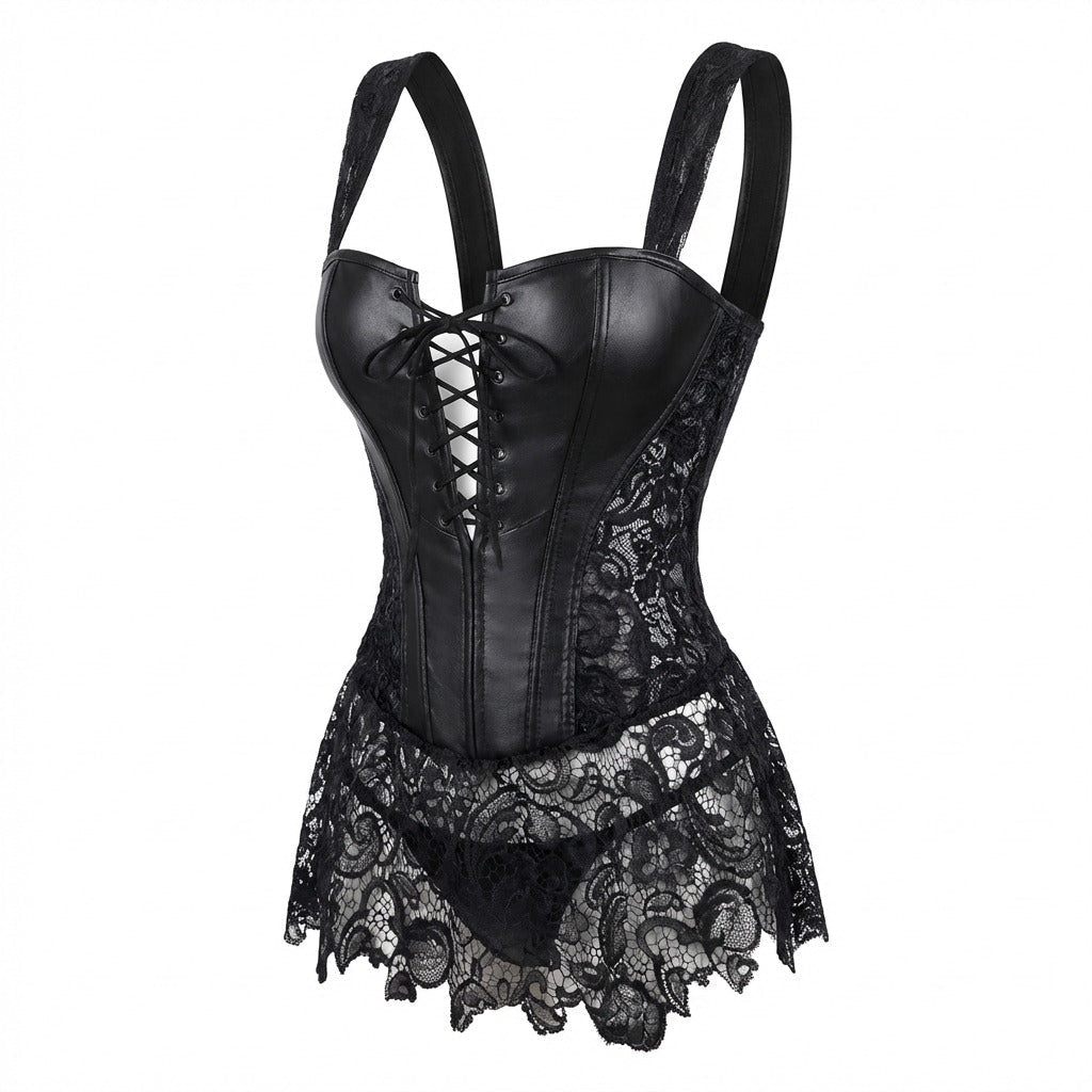 Lace Faux Leather Corset Dress