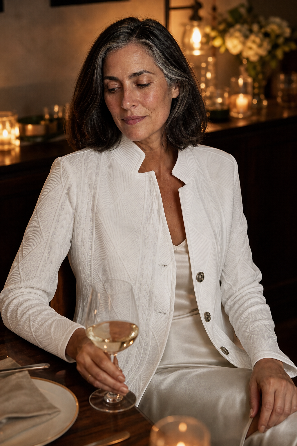 Textured Knit Stand-Collar Open-Front Blazer