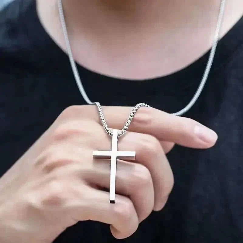 Fashion Stainless Steel Cross Pendant Unisex Necklace