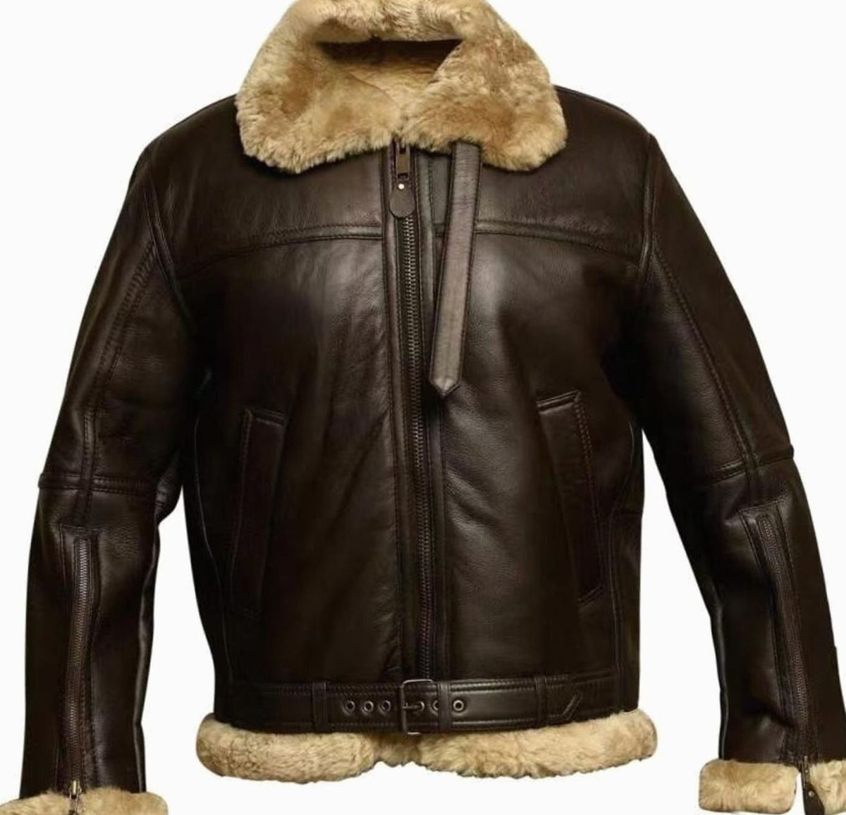 Men's aviator leather jacket sheepskin-lined with shearling collar