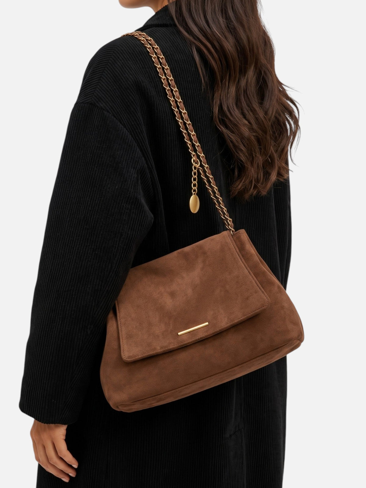 Women's Suede Shoulder Bag with Chain
