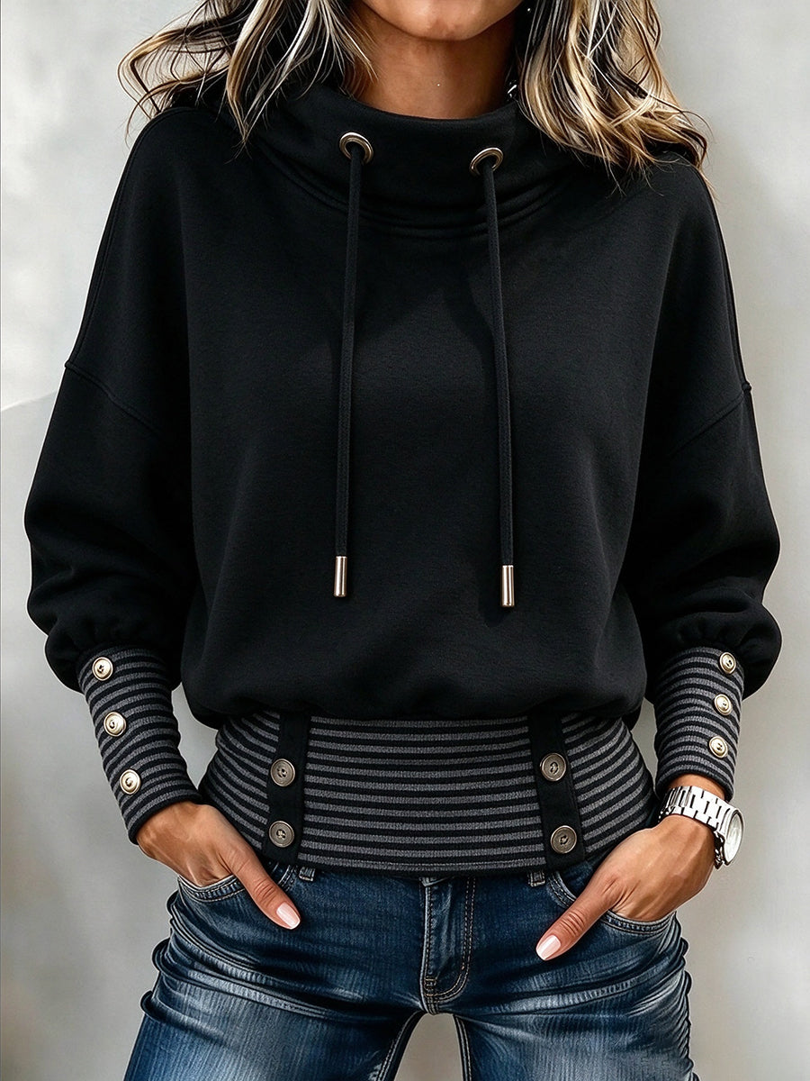 Casual Stand-Collar Drawstring Sweatshirt