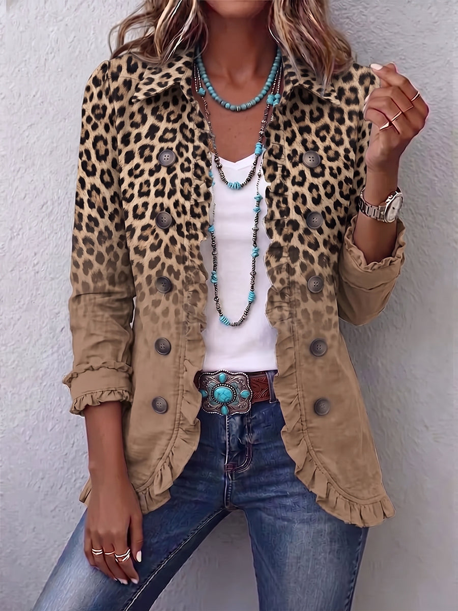 Gradient Leopard Jacket with Ruffles
