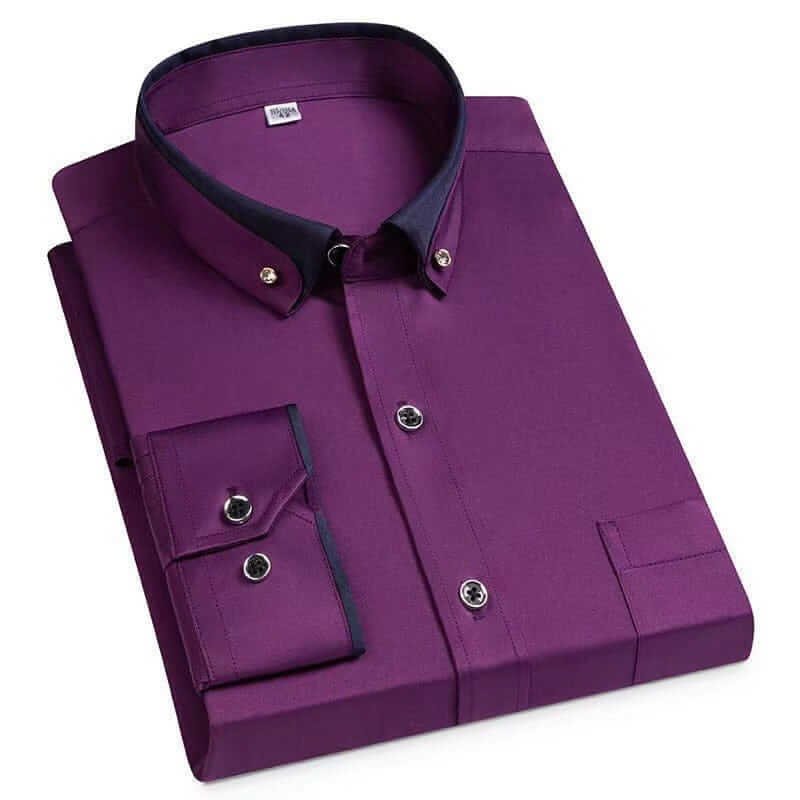 Button-Up Shirt with Contrast Collar