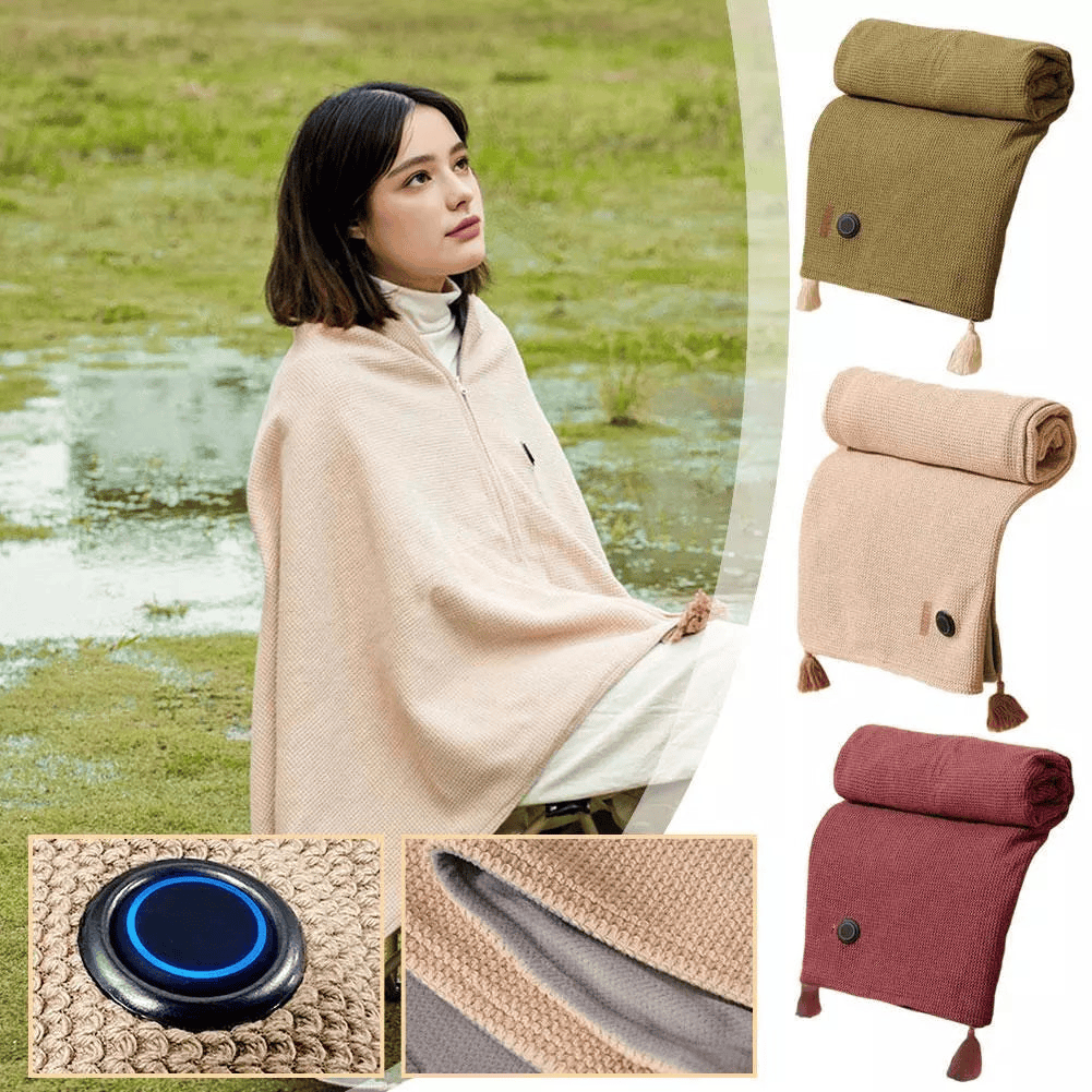 Portable Electric Heated Wrap Blanket – 15 Sec Fast Heat with 3 Temperatures – Ideal for Home, Office, Travel & as Gift