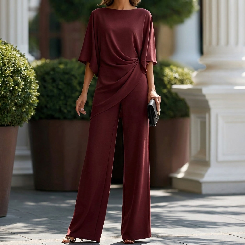 Two-Piece Set with Palazzo Trousers and Cape Sleeves