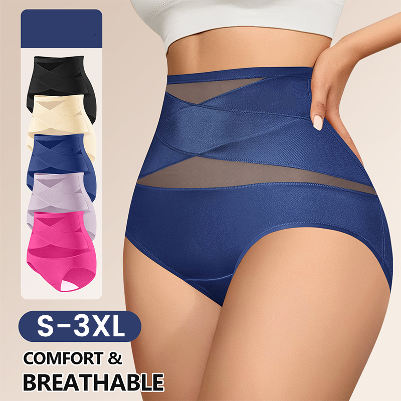 Plus-Size High-Waist Tummy Control Panty with Cross Pattern