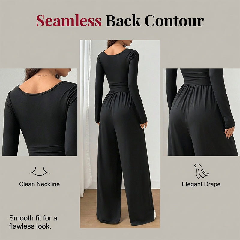 Women's Casual Square Neck Wide-Leg Jumpsuit – Flattering Comfort & Effortless Autumn Style