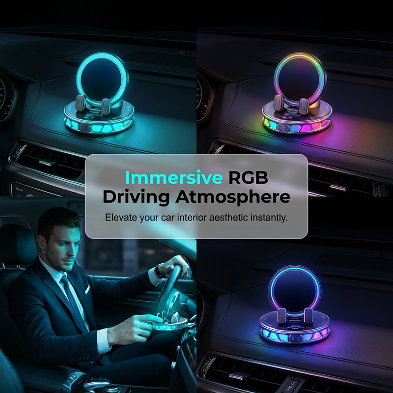 RGB Car Phone Mount Auto-Clamping & Wireless Charging