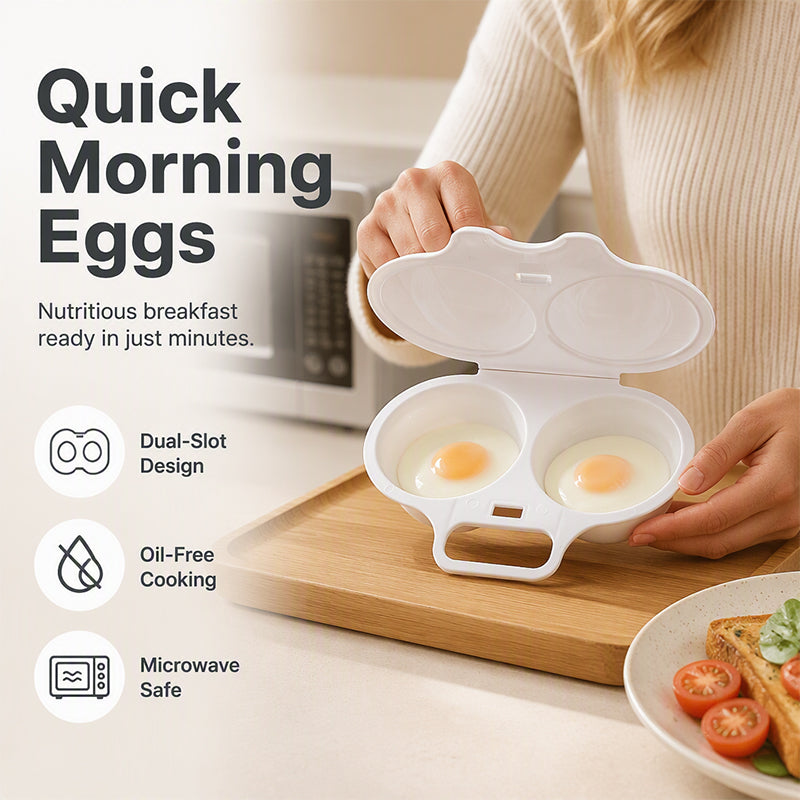 Double Cavity Microwave Egg Cooker – Fast Oil-Free Cooking, Food-Grade PP & Versatile Kitchen Tool