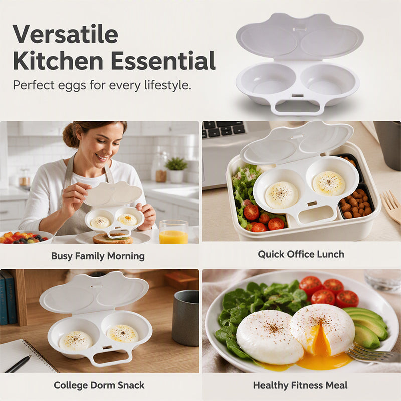 Dual Cavity Microwave Egg Poacher – Quick Oil-Free Cooking, Food-Grade PP & Versatile Kitchen Essential