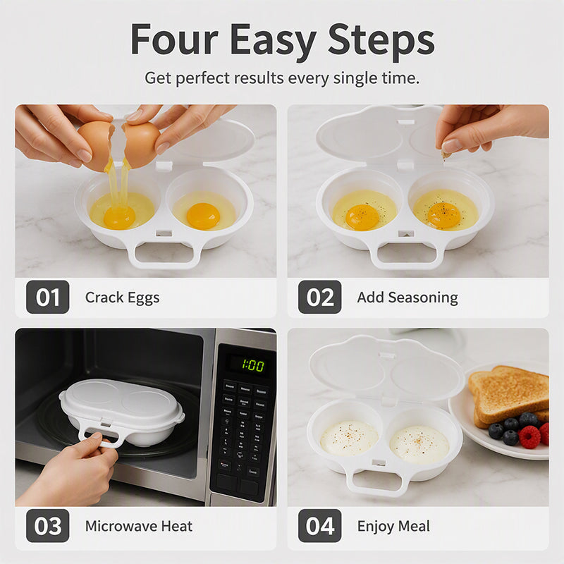 Double Cavity Microwave Egg Cooker – Fast Oil-Free Cooking, Food-Grade PP & Versatile Kitchen Tool