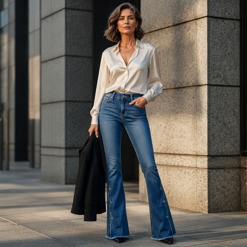 Women's High Waist Destroyed Flare Jeans