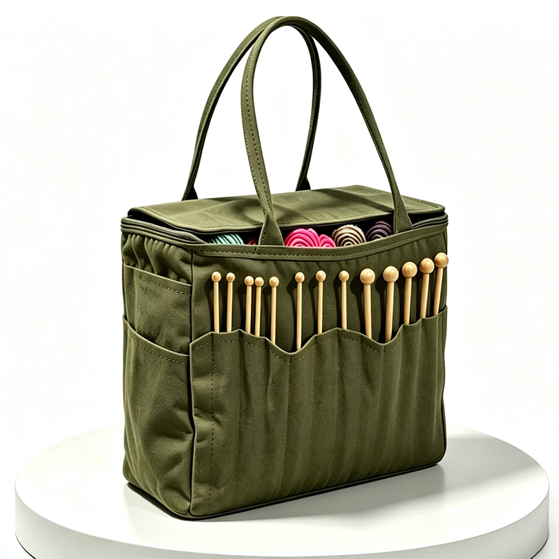 Practical Yarn Bag in Durable Canvas with Smart Compartments for Needles and Scissors