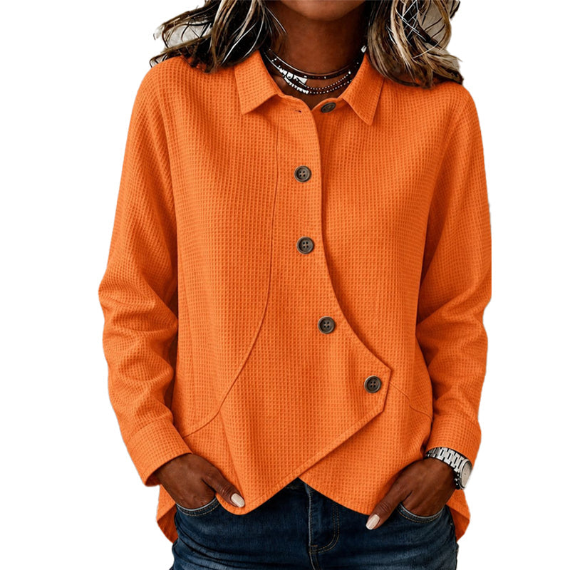 Soft Waffle Knit Top with Irregular Hem – Versatile Colors for Any Casual Occasion