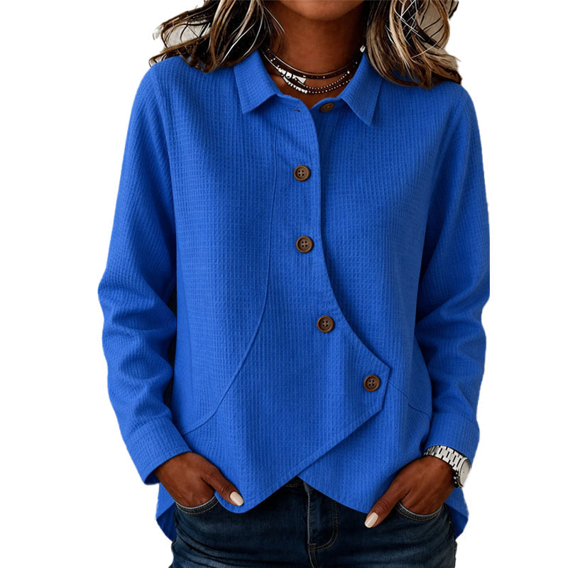 Soft Waffle Knit Top with Irregular Hem – Versatile Colors for Any Casual Occasion