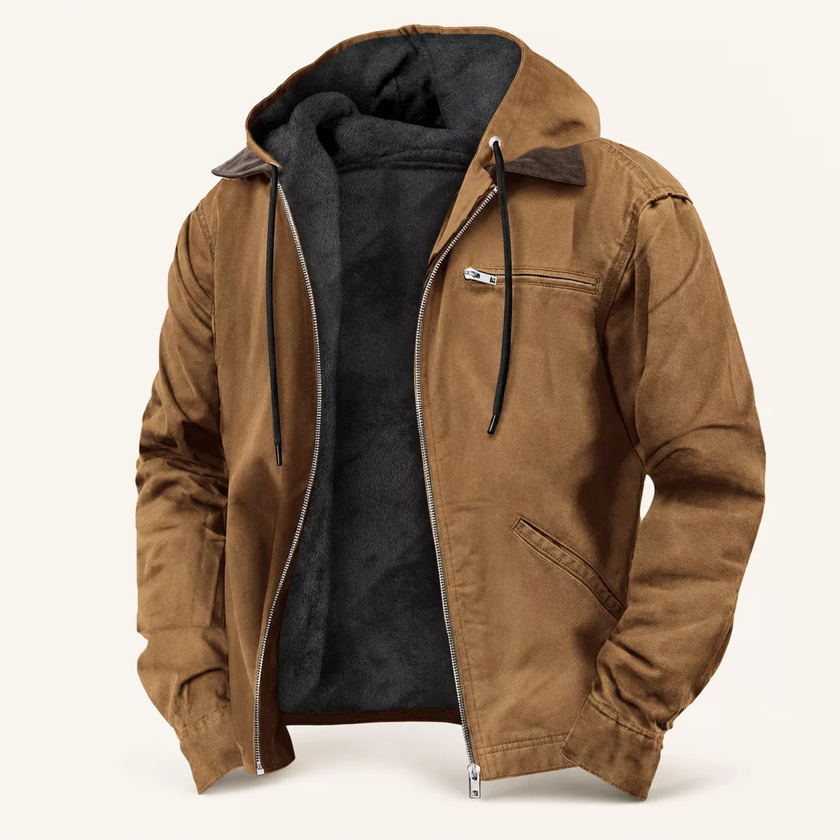 Work Jacket with Hood and Fleece Lining for Men
