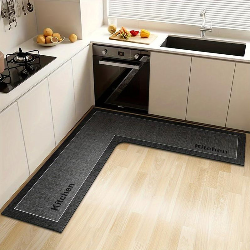 Quick-Dry Kitchen Mat – L-shape diatomite, absorbs water & oil, non-slip