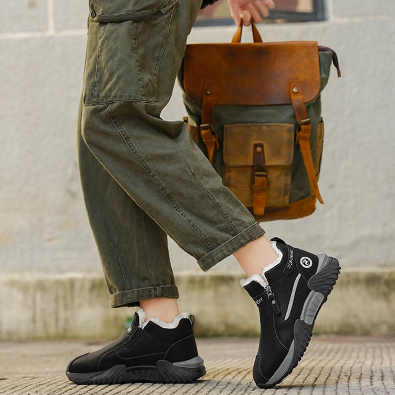 Men's Fleece-Lined Leather High-Tops | Warm Side-Zip Winter Boots – Non-Slip Grip for Cold Weather