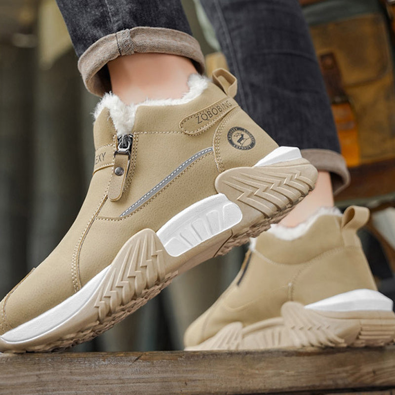 Zip On & Go Men's Warm PU Leather Casual Sneakers