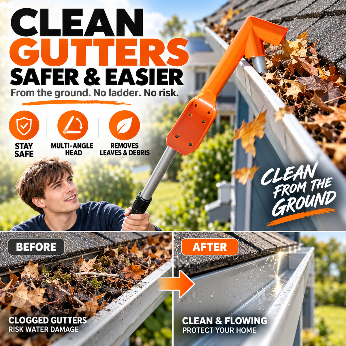 Gutter Cleaning Tool, Clean Easily Without a Ladder